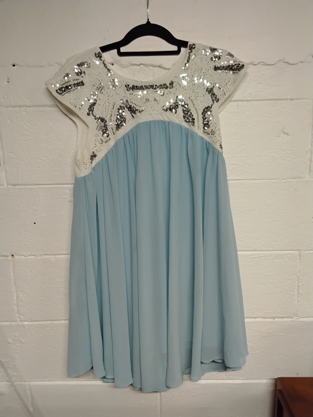 Ivory & Light Blue Sequin Babydoll Dress From Alterd State